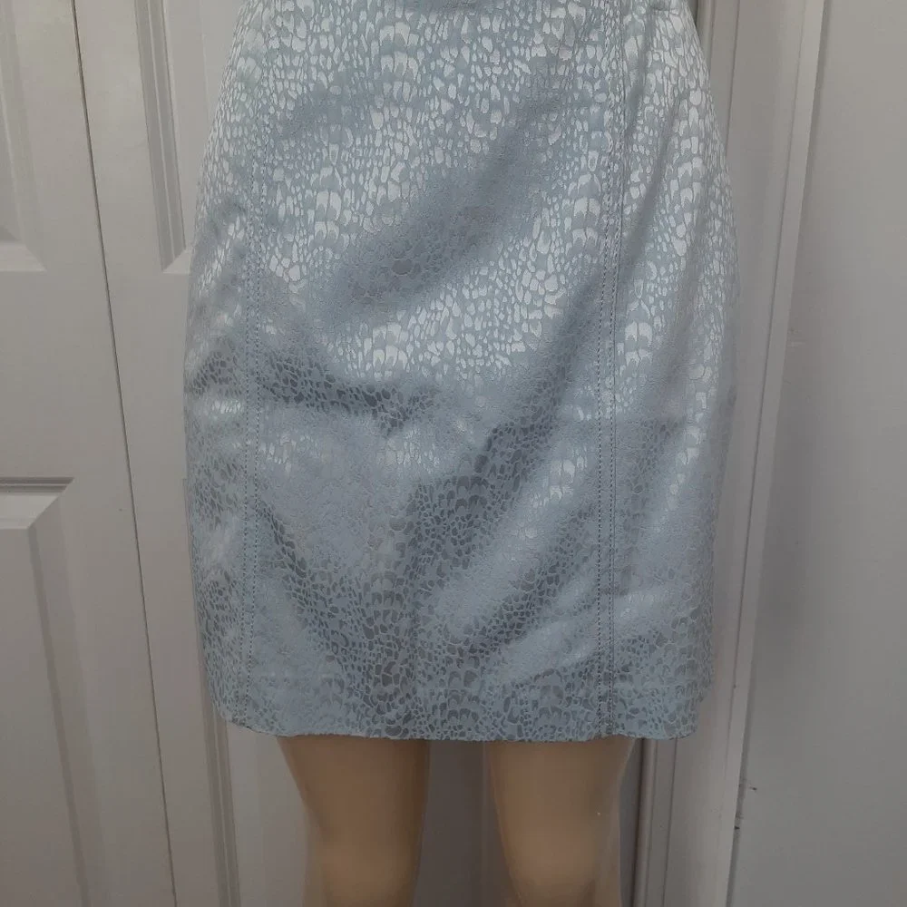 Alberto Makali Cache Pale Ice Blue Animal/Reptile Print Pencil Skirt